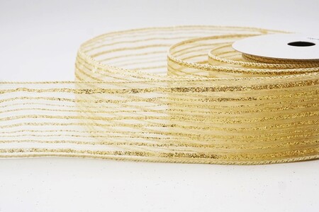 Cream Metallic Sheer Fine Pinstripe Ribbon_KW0456GC-2-2